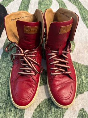 Bally Men’s Red Leather High-Top Boots with Tan Lining